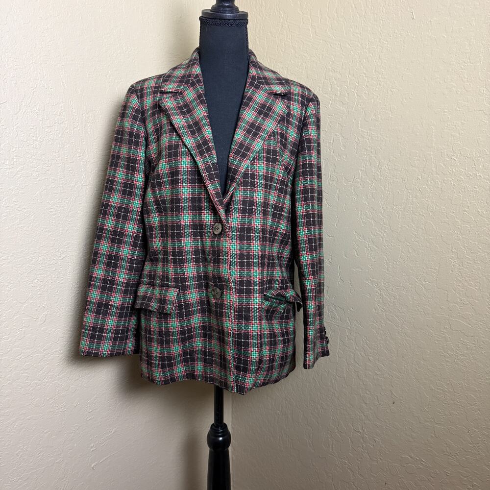 Plum Blossom Plaid Blazer Jacket Green Red Black Womens XL Lined China